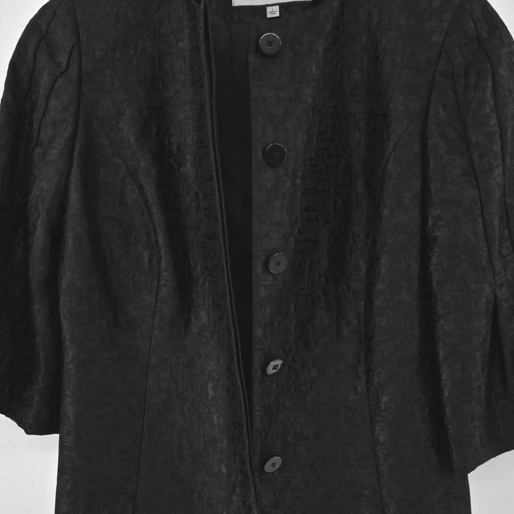 Anne Klein Textured Wool Blazer Womens Size 2 Black Bell Sleeve Vintage‎ 00s